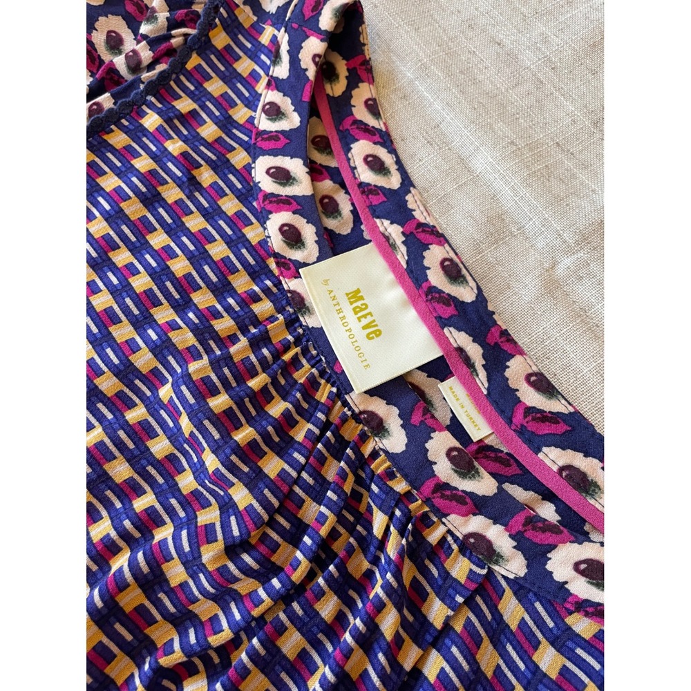 Maeve‎ by Anthropologie Blue Geometric Floral Print Long Sleeve Blouse Size M